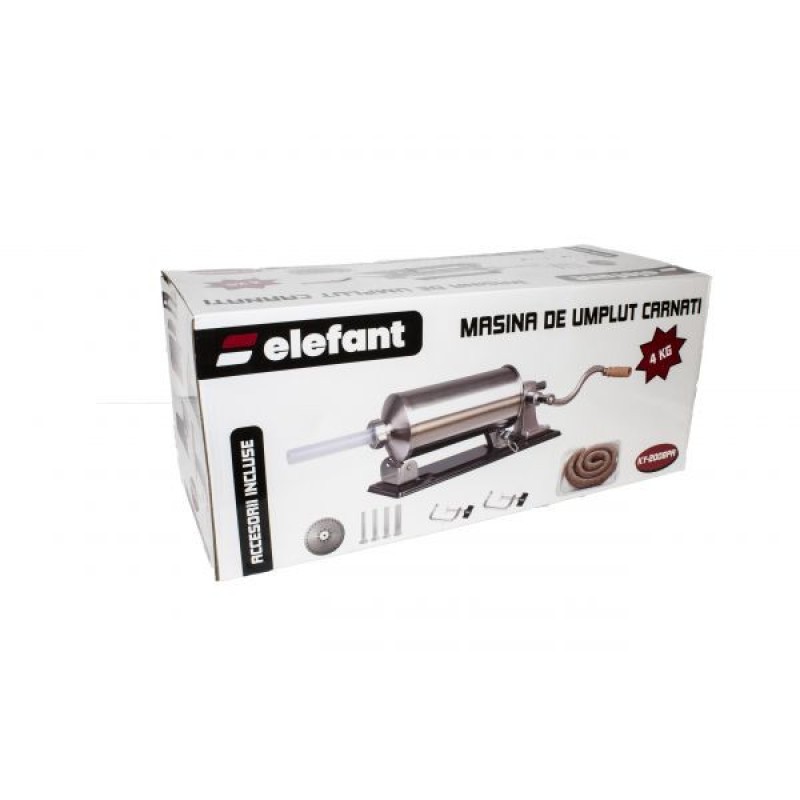 Aparat de umplut Carnati Elefant KY-2008PA, 4 kg, metal/inox, Orizontal/Rabatabil 4 palnii, prindere de masa