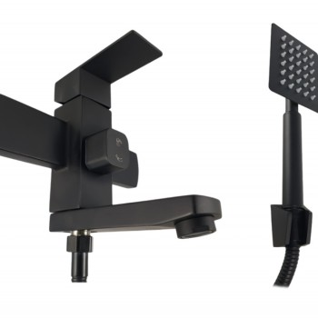 Baterie cada MIXXUS KUB-009 (EURO) BLACK din otel inoxidabil, Monocomanda, Furtun dus 150cm