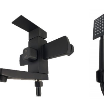 Baterie cada MIXXUS KUB-009 (EURO) BLACK din otel inoxidabil, Monocomanda, Furtun dus 150cm