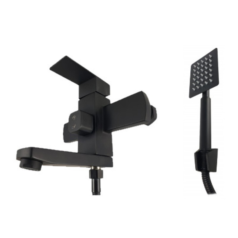 Baterie cada MIXXUS KUB-009 (EURO) BLACK din otel inoxidabil, Monocomanda, Furtun dus 150cm