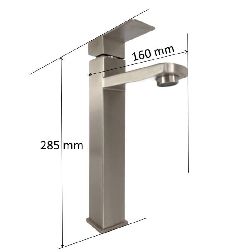 Baterie lavoar MIXXUS KUB-001-HIGH din otel inoxidabil, Monocomanda, Racorduri incluse