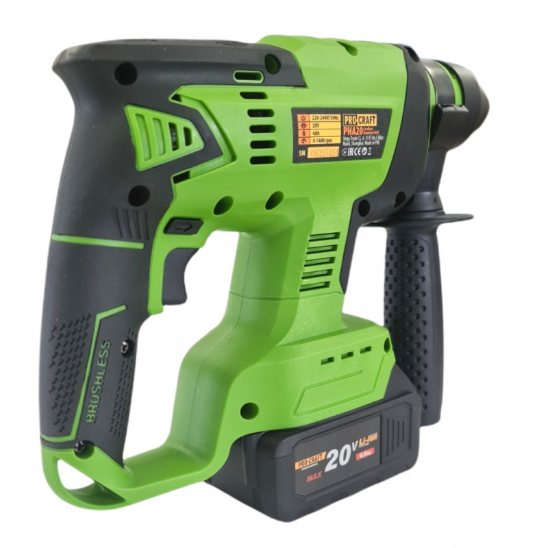 Bormasina cu acumulator, Procraft PHA20 20V, 4 Ah, 1400 Rpm, 4500 percutii, Brushless, SDS