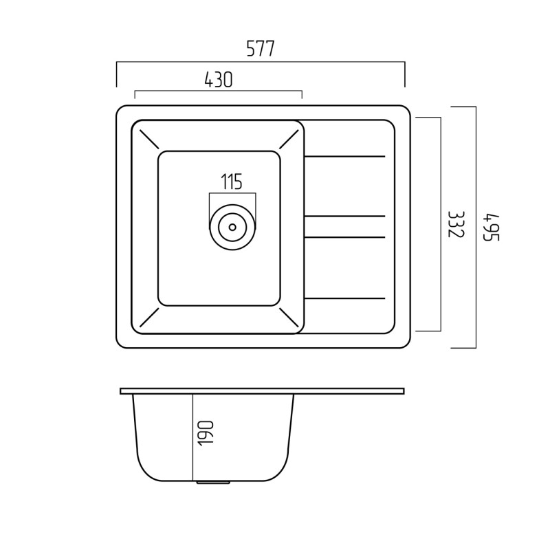 Chiuveta de bucătărie Elefant Premium Aria 5851,Grafit 577x495 mm