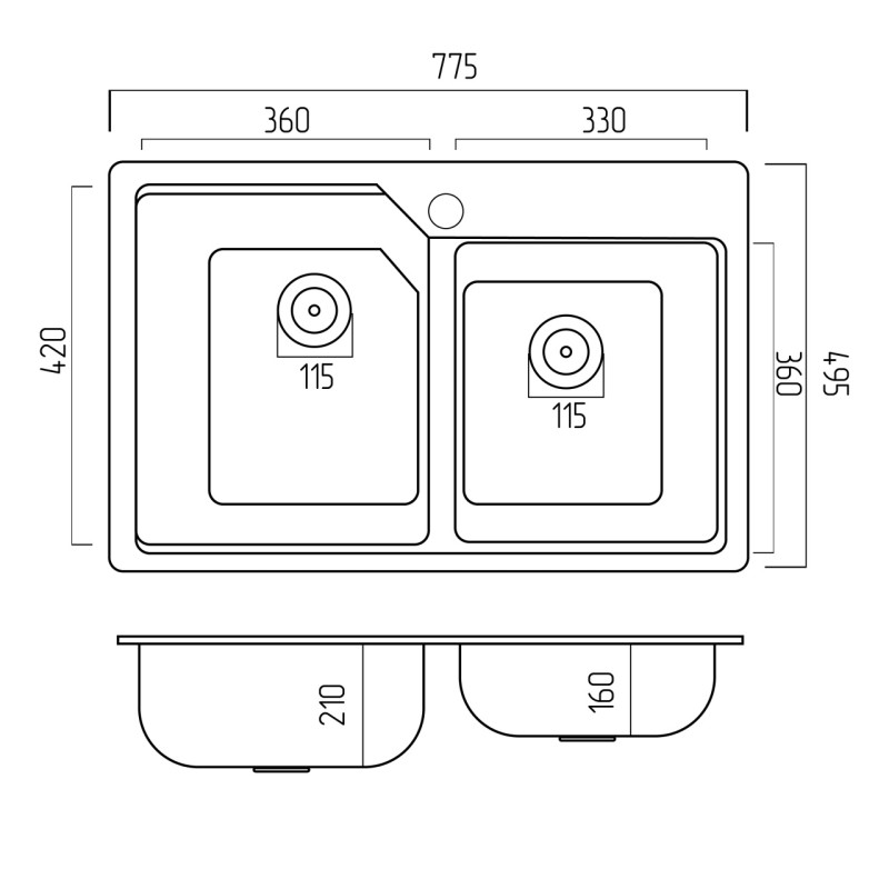 Chiuveta de bucătărie Elefant Premium Harmony , Negru metalic , 775x495/420 mm