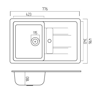 Chiuveta de bucătărie Elefant Premium Troya 7850 , Negru 776x496 mm