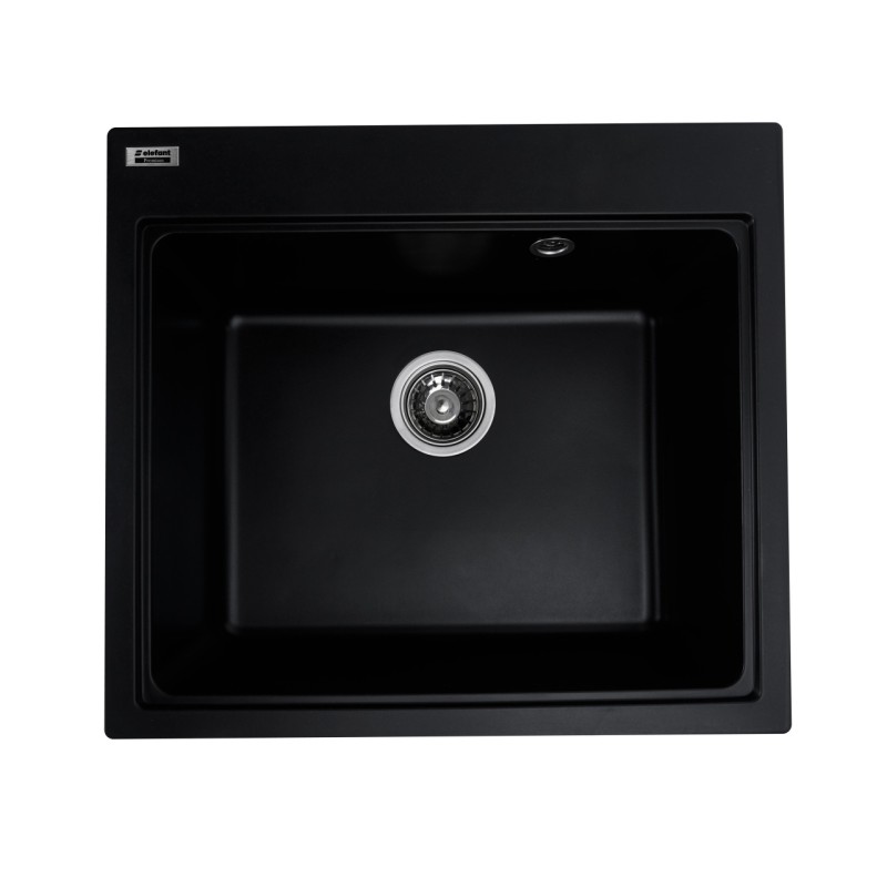 Chiuvetă din compozit de granit pentru bucătărie ELEFANT PREMIUM 5852 VESTA Negru, 580 x 518 mm