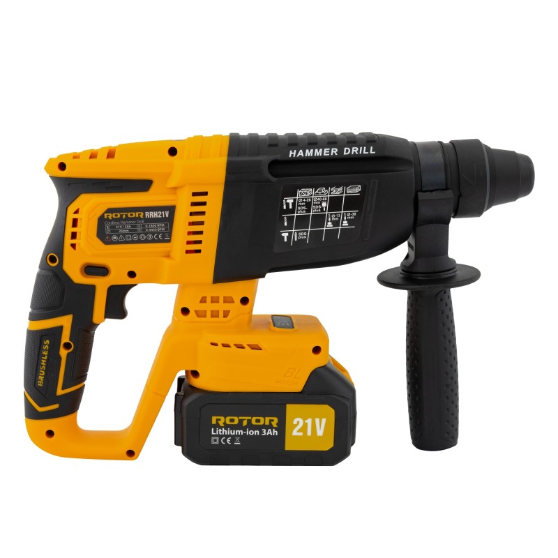 Ciocan rotopercutor cu acumulator, RRH21V ROTOR 21V/3Ah , 1800 rpm, 4450 bpm,