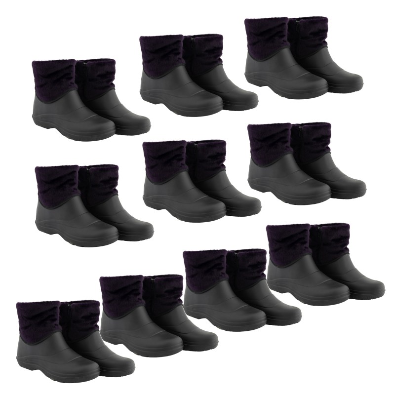 Cizme din PVC Femei Mov/Negru SET 10 PERECHI , Impermeabile, Antiderapante, Captuseala sintetica