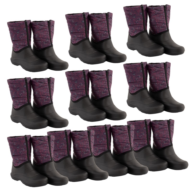 Cizme din PVC Mov/Negru SET 10 PERECHI, Impermeabile, Antiderapante, Captuseala sintetica