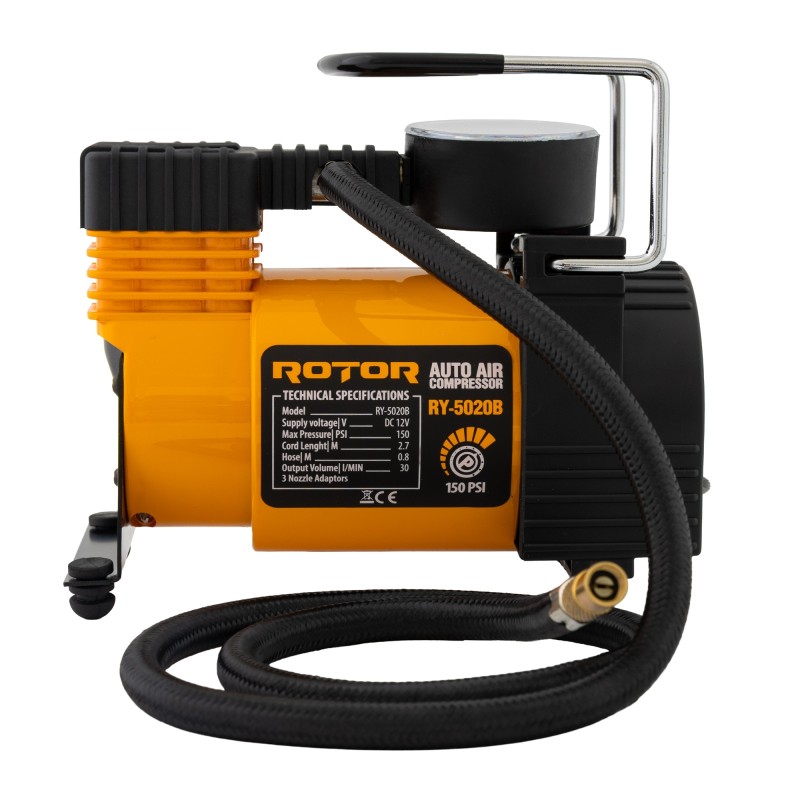 Compresor auto ROTOR RY-5020B, tensiune alimentare 12V, 10 bar / 150 psi, 30 l/min