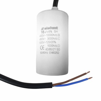 Condensator cu fire CBB60 16µF 40x72mm 450V, Elefant