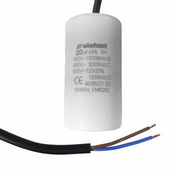 Condensator cu fire CBB60 20µF 40x72mm 450V, Elefant