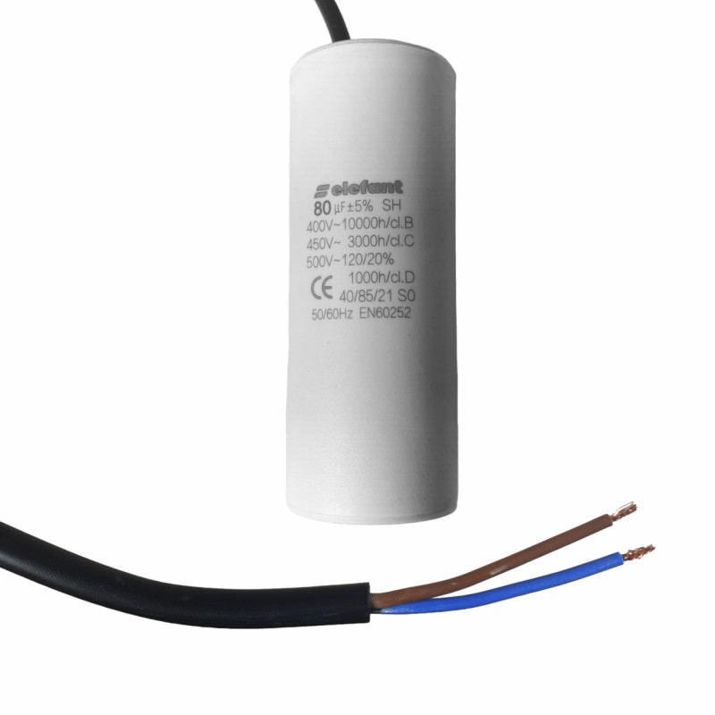 Condensator cu fire CBB60 80µF 50x127mm 450V, Elefant