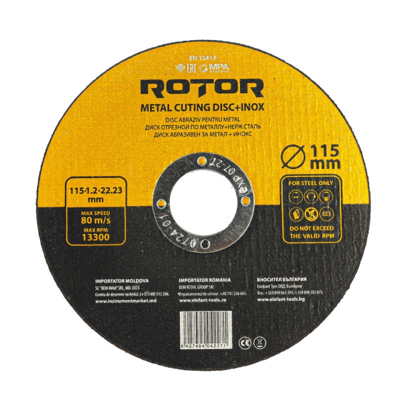 Disc abraziv pentru metal+inox ROTOR 115*1,2*22, 23