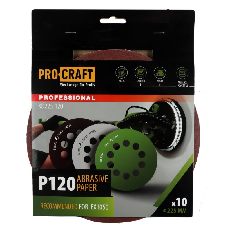 Disc abraziv pentru slefuitor cu excentric KD125.120 PROCRAFT (Set 10 buc)Diametru: 125 mm, Granulatie: P120