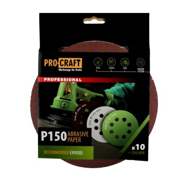 Disc abraziv pentru slefuitor cu excentric KD180.150 PROCRAFT (Set 10 buc) Diametru: 180 mm Granulatie: P150