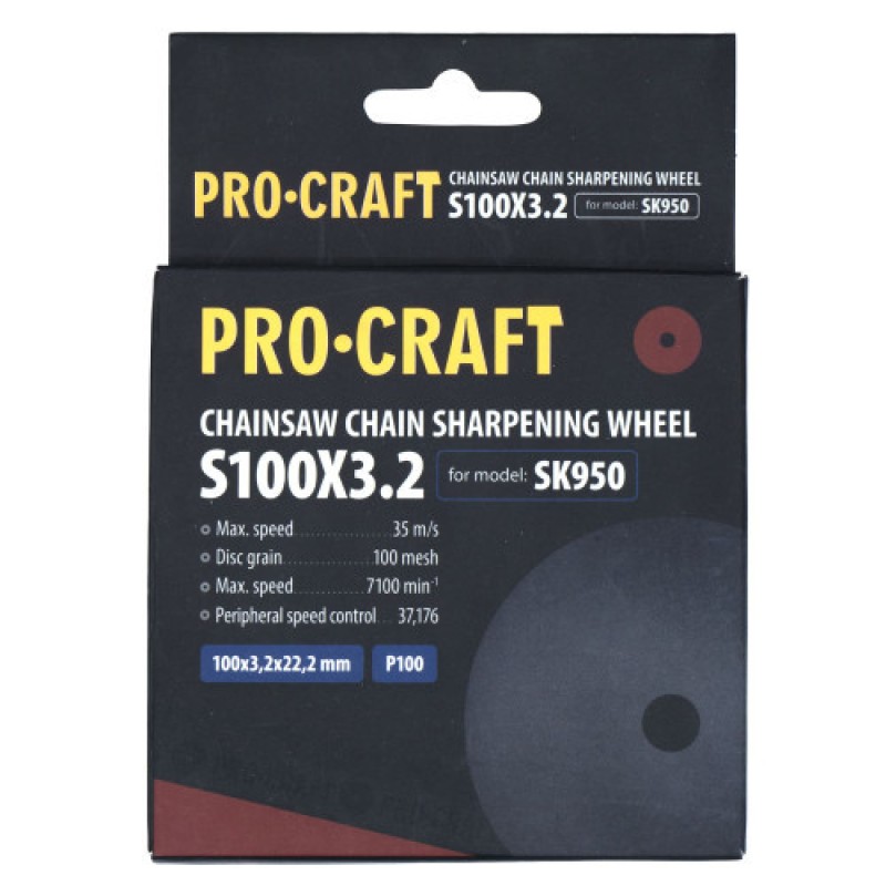 Disc de ascutit pentru ascutitor cu lant S100X3.2 , Granulatie P100, Numar rotatii 7100 rpm PROCRAFT