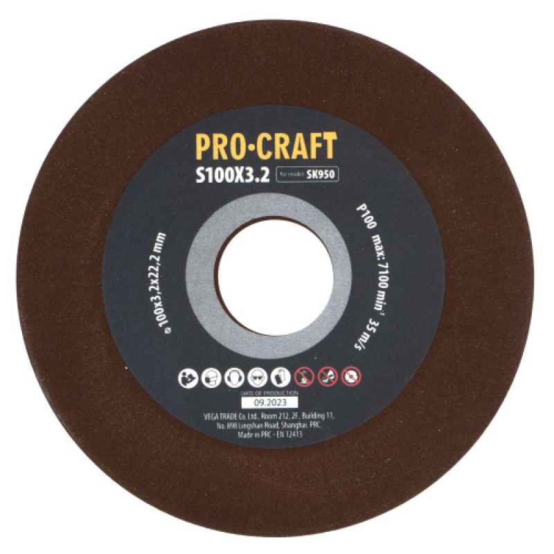 Disc de ascutit pentru ascutitor cu lant S100X3.2 , Granulatie P100, Numar rotatii 7100 rpm PROCRAFT