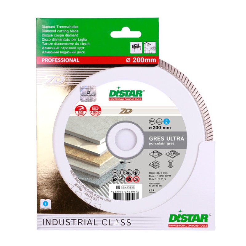 Disc diamantat Distar Gres Ultra, 200 mm, 250 mm ceramica dura, granit, Ucraina Profesional