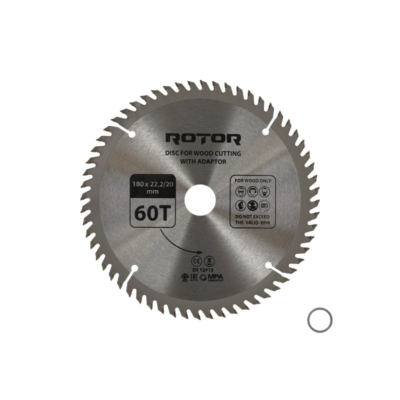 Disc taiat lemn ROTOR 180*22,2/20 cu adaptor 60T