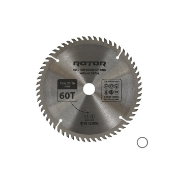 Disc taiat lemn ROTOR 185*20/16 cu adaptor 60T
