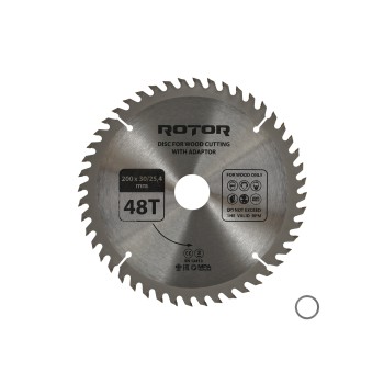 Disc taiat lemn ROTOR 200*30/25,4 cu adaptor 48T