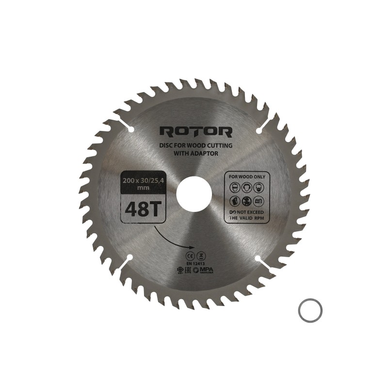 Disc taiat lemn ROTOR 200*30/25,4 cu adaptor 48T