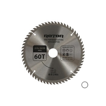 Disc taiat lemn ROTOR 210*30/25,4 cu adaptor 60T