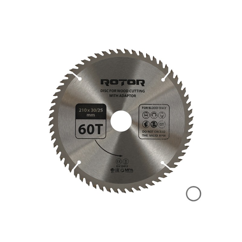 Disc taiat lemn ROTOR 210*30/25,4 cu adaptor 60T