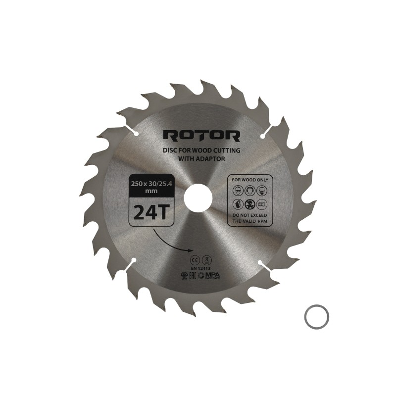 Disc taiat lemn ROTOR 250*30/25,4 cu adaptor 24T