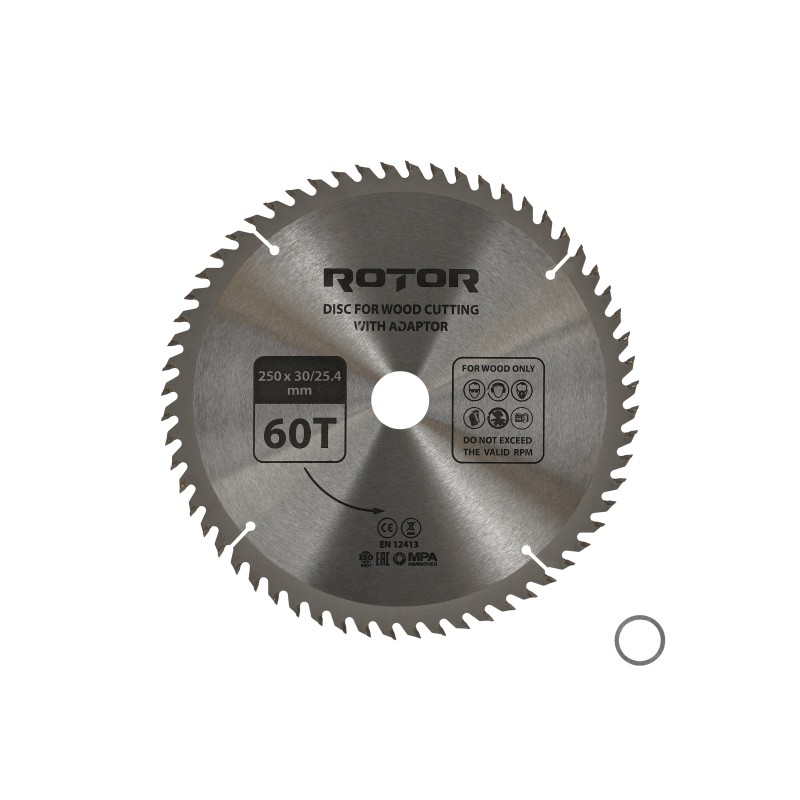Disc taiat lemn ROTOR 250*30/25,4 cu adaptor 60T