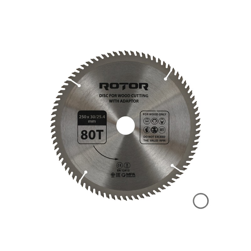 Disc taiat lemn ROTOR 250*30/25,4 cu adaptor 80T