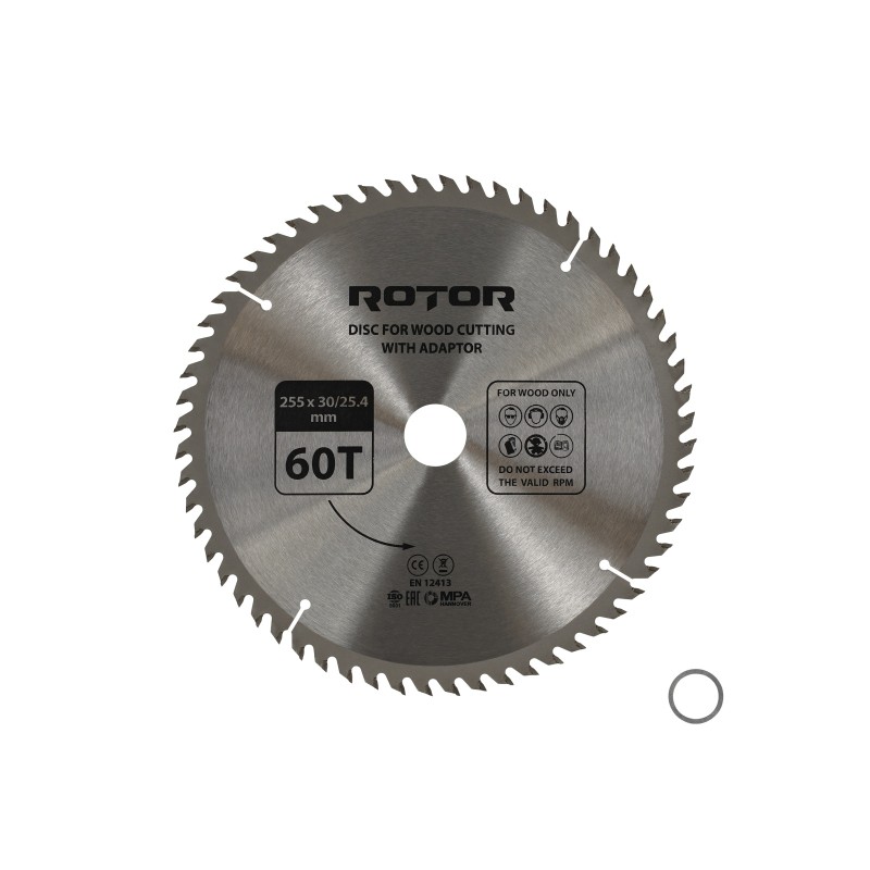Disc taiat lemn ROTOR 255*30/25,4 cu adaptor 60T