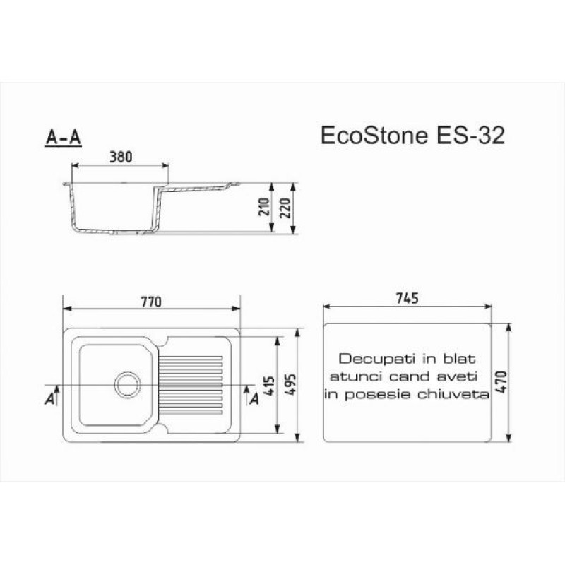 ES-32-328 chiuveta compozit, bej ECOSTONE