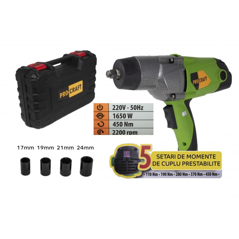 ES1650 pistol electric cheie cu impact PROCRAFT, produsul contine timbru verde 2.5 Ron