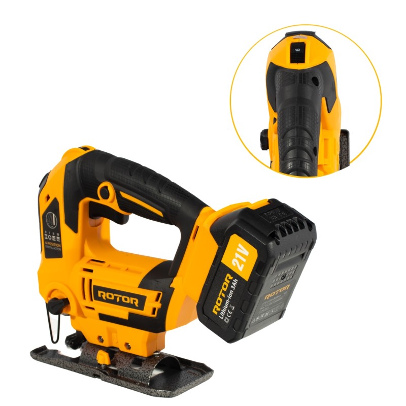 Fierastrau pendular pe acumulator ROTOR RJS21,21V/ 3 Ah, 750W, 3000 rot/min
