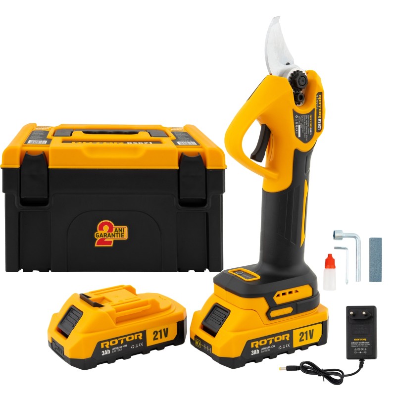 Foarfeca de gradina ROTOR RSB21 , 600 W , 2 acumulatori 21V 3Ah