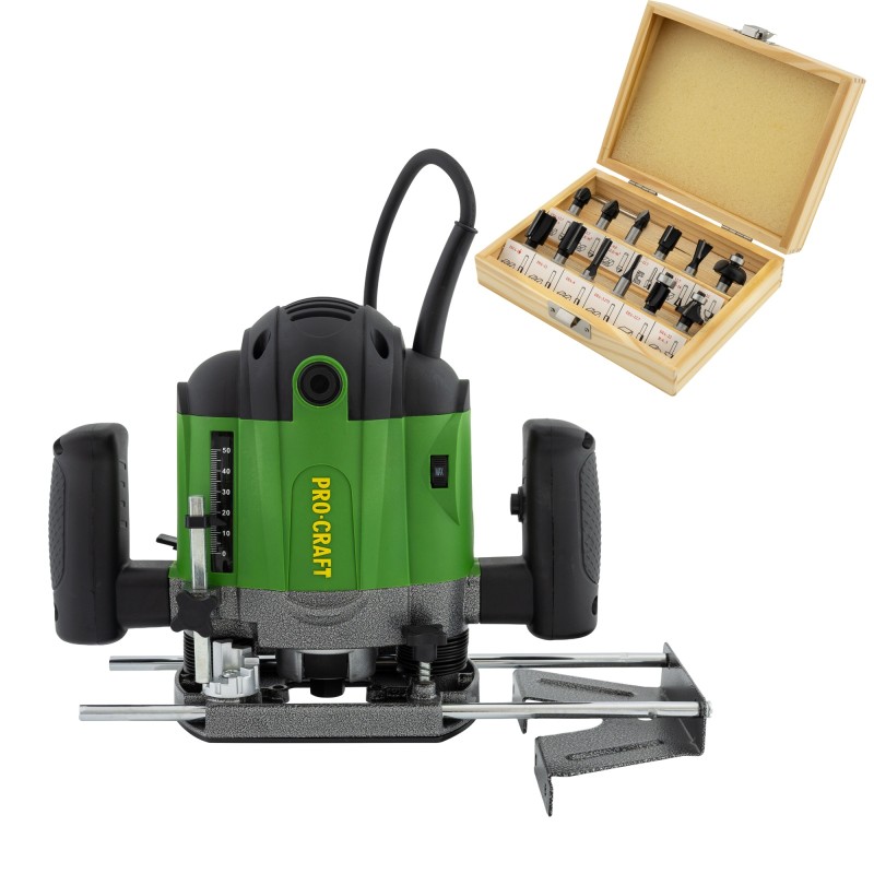 Freza lemn ProCraft POB1700, 1200 W, 26000 RPM, 50 mm Set 12 freze pentru lemn