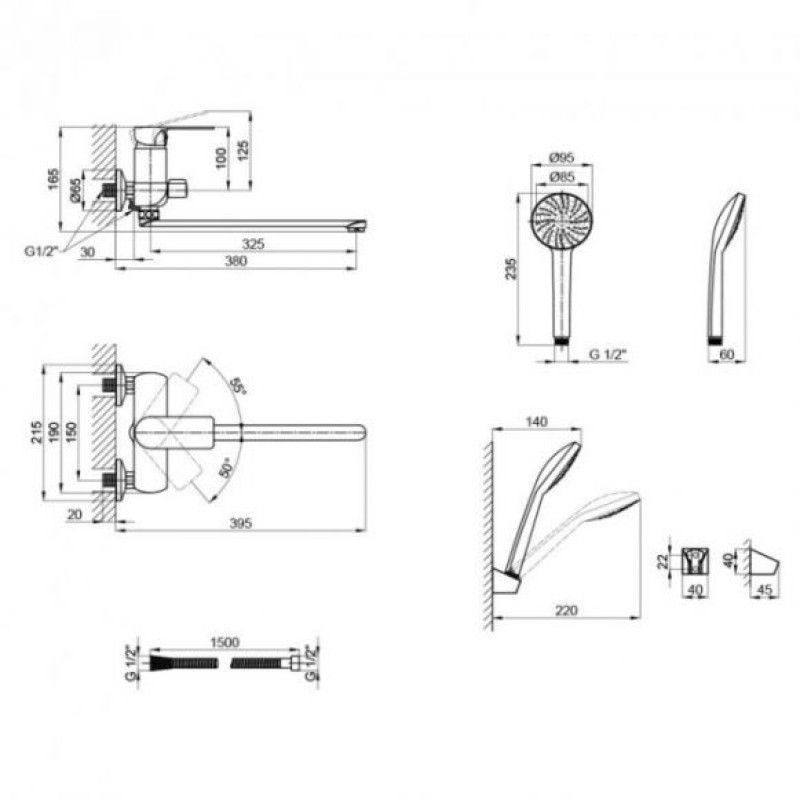MIXXUS PREMIUM ALBERT 006-25cm EURO baterie baie din alama