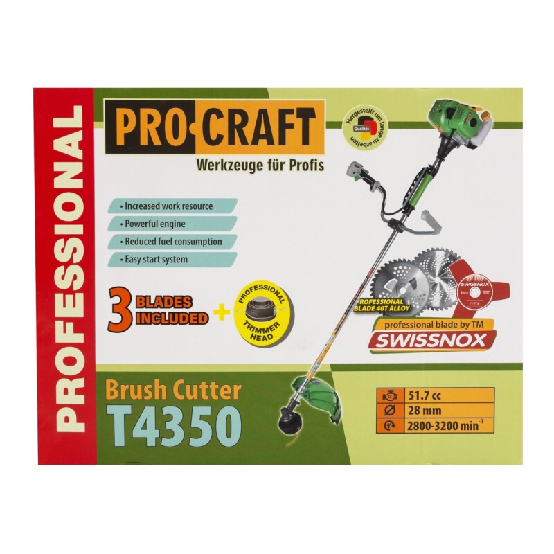 Motocoasa benzina Procraft T4350, 2T, 5.8 CP, 9000 rpm, 3 sisteme de taiere