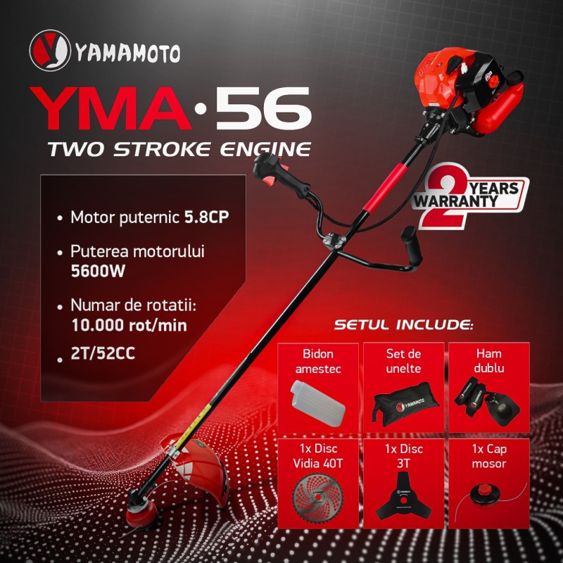 Motocoasa benzina Yamamoto YMA.56 , 2T, 5.8 CP, 10000 rpm