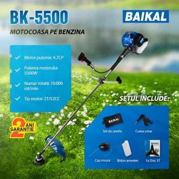 Motocoasa pe benzina BAIKAL BK5500, 4.7CP, 2T, 10000rpm