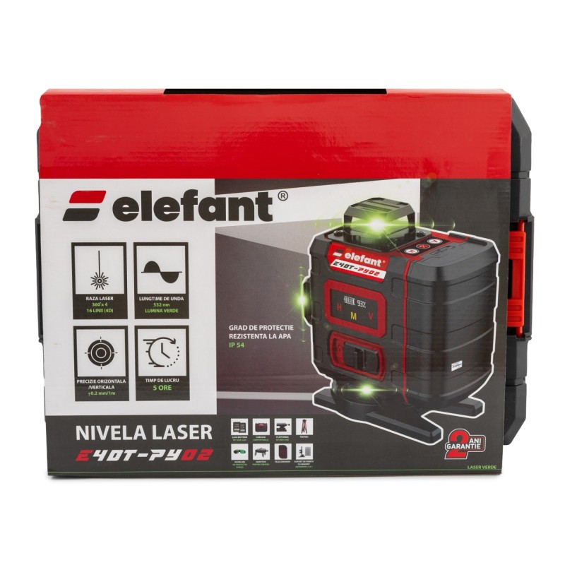 Nivela Laser 4D ELEFANT E4DT-PY02 3D – 3 x 360° (12 linii), 4D – 4 x 360° (16 linii)