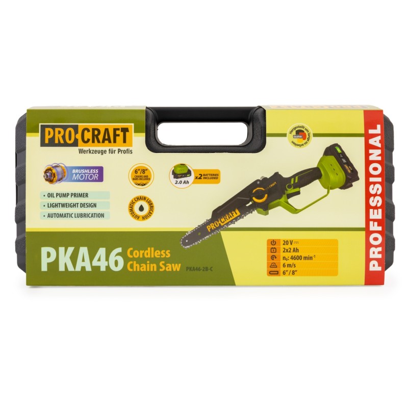 PKA46 Mini fierăstrău pe acumulator PROCRAFT 2 x acumulatori 20V / 2Ah, 1 x încărcător
