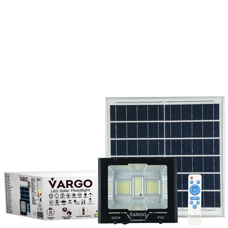 Proiector cu panou solar si telecomanda 200 W 6500 K V-11792 VARGO