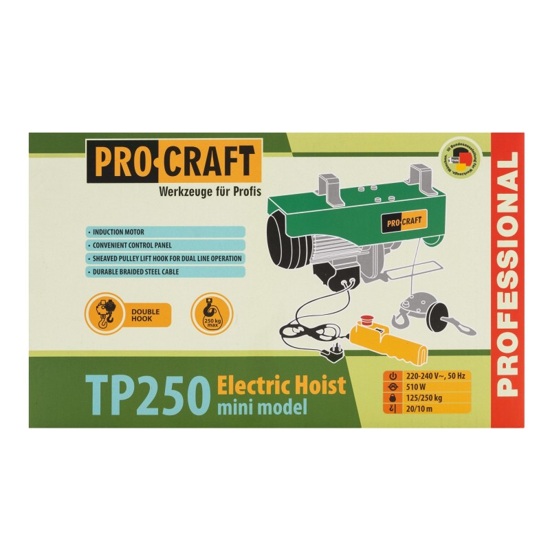 Troliu electric palan Procraft TP250, 510W, cu kit montare Greutate 250kg