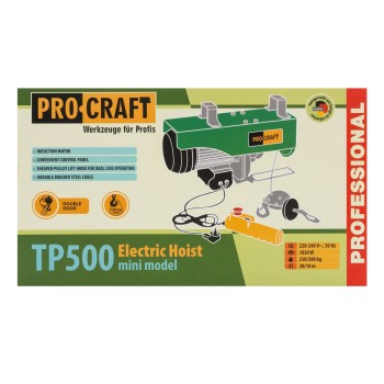 Troliu electric palan Procraft TP500, 1020W, cu kit montare Greutate 500kg