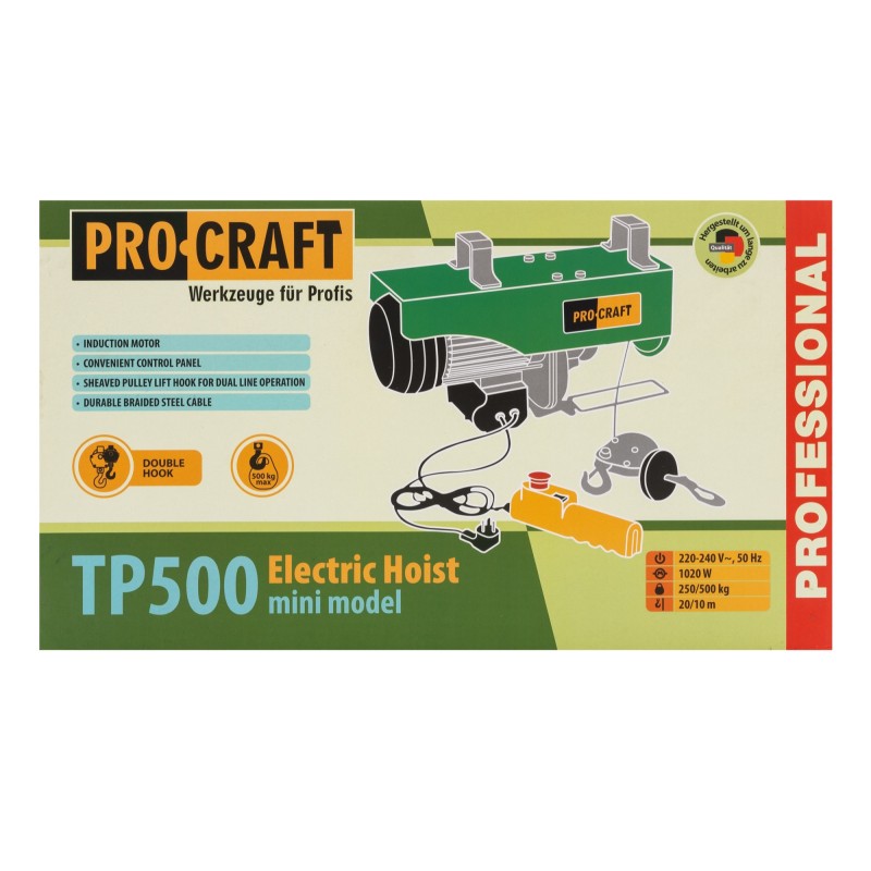 Troliu electric palan Procraft TP500, 1020W, cu kit montare Greutate 500kg