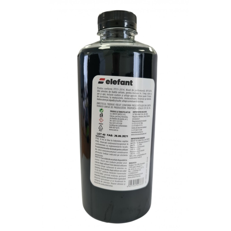 Ulei verde amestec, motoare 2 Timpi, 1L ,30 ml/l, Elefant