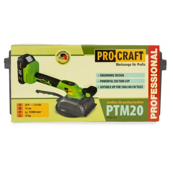 Ventuză pentru gresie pe acumulator PROCRAFT PTM20 1 x acumulator 20V/2Ah, 15.000 vibrații/min